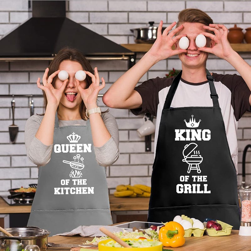 Saukore Funny Aprons for Couple, His and Hers Aprons Set, Kitchen Aprons with 2 Pockets for Cooking Grilling Baking, Anniversary Wedding Bridal Shower Birthday Valentines Day Gifts for Couples - Image 4